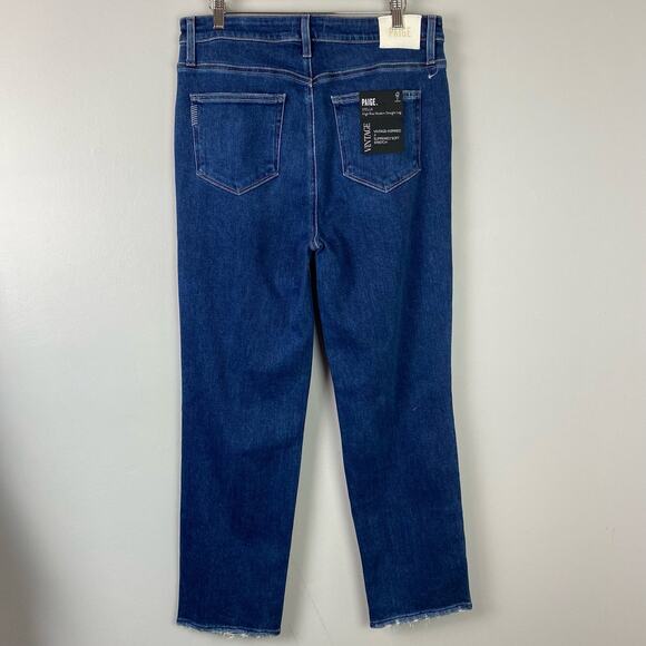 PAIGE Stella High Rise Modern Straight Leg Jeans Soleil Destructed Sz 32/14 $239 - Picture 10 of 15